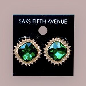 Saks Fifth Avenue Gold-Tone Earrings with Emerald Green Stones